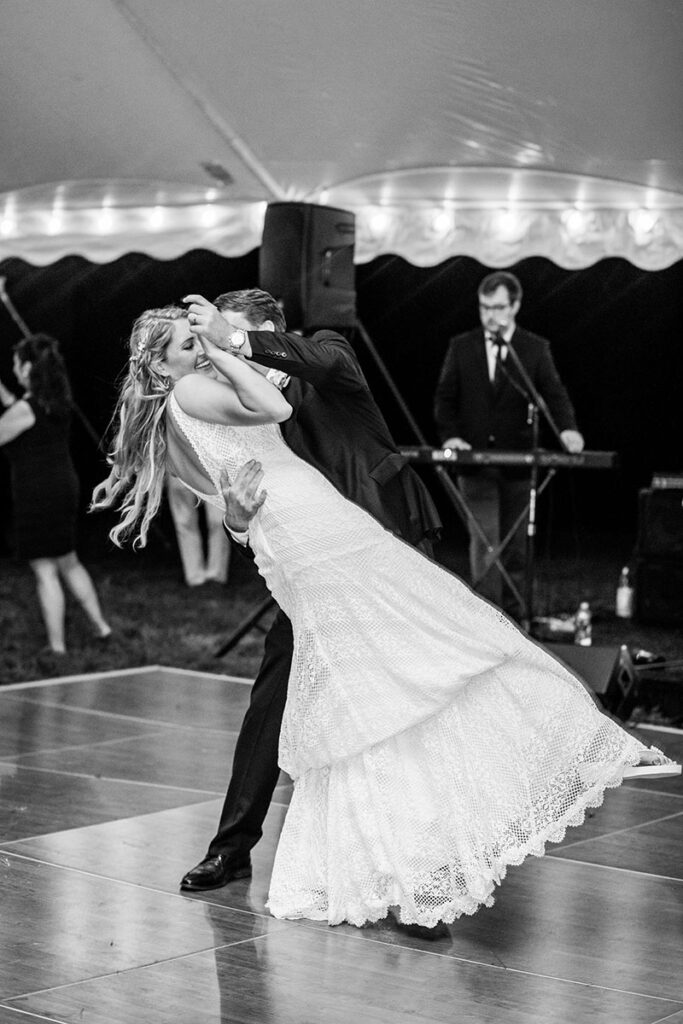 Bride and groom dancing during their wedding reception at Hidden View Farm in Annapolis, Maryland.