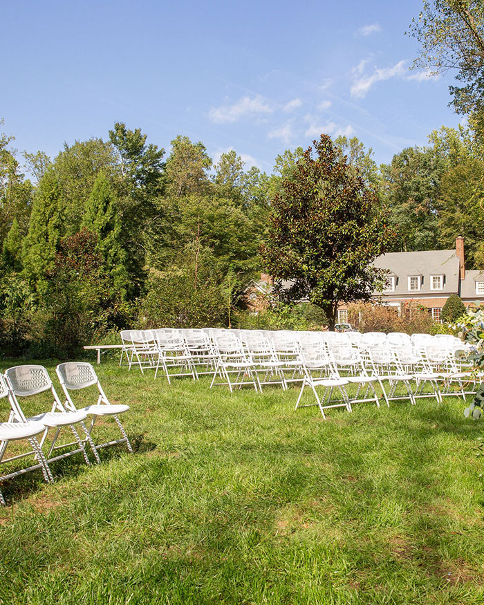 Wedding Ceremony setup in the meadow at Hidden View Farm in Annapolis, Maryland.